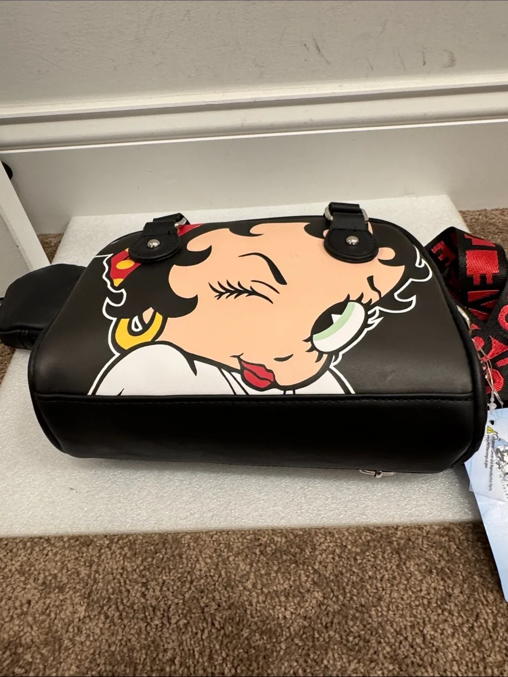 Betty Boop Black Printed Dome satchel bag with pouch NWT